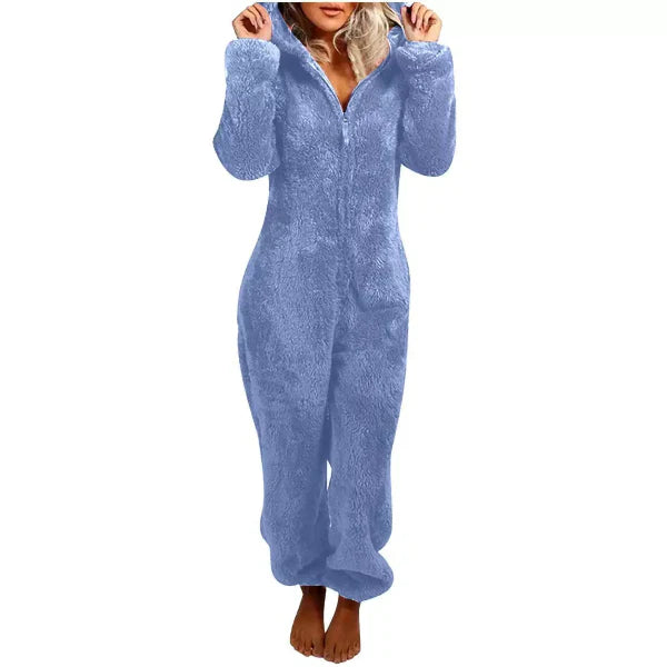 Krohn-e | Damen Teddy Fleece Overall mit Kapuze