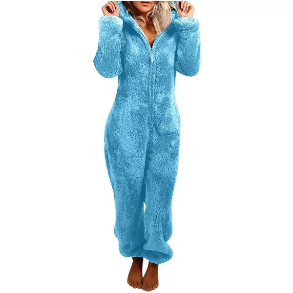 Krohn-e | Damen Teddy Fleece Overall mit Kapuze