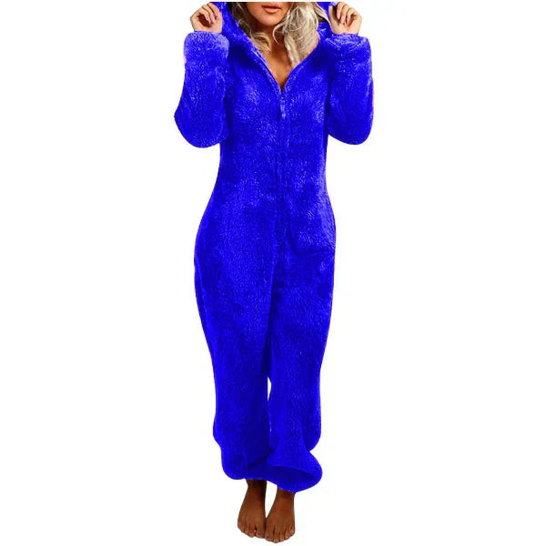 Krohn-e | Damen Teddy Fleece Overall mit Kapuze