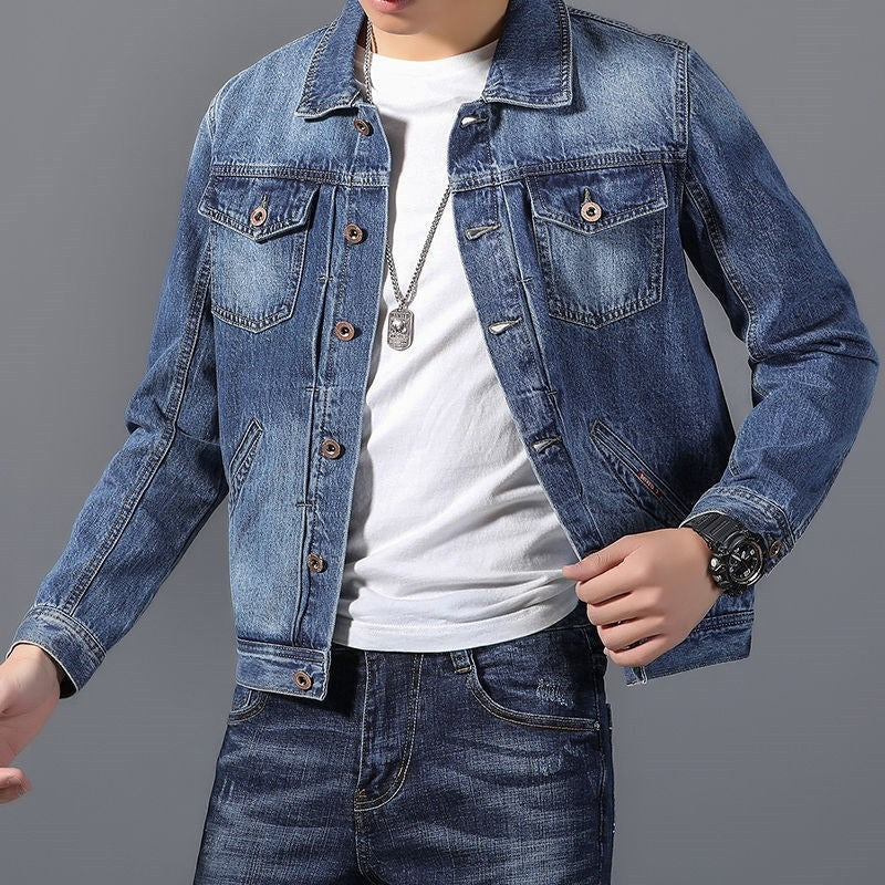Krohn-e | Klassisches Denim Herrenjackett mit Taschen an der Vorderseite