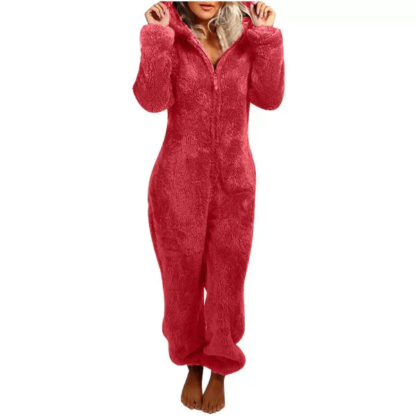 Krohn-e | Damen Teddy Fleece Overall mit Kapuze