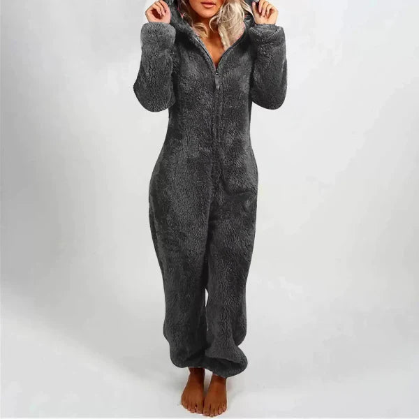 Krohn-e | Damen Teddy Fleece Overall mit Kapuze