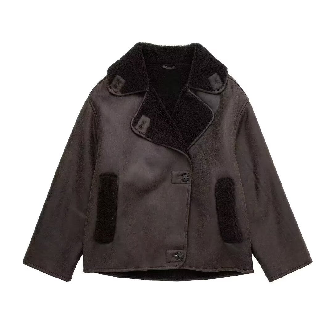 Krohn-e | Kurze Damenjacke mit Bunny-Effekt und Schaffellfutter