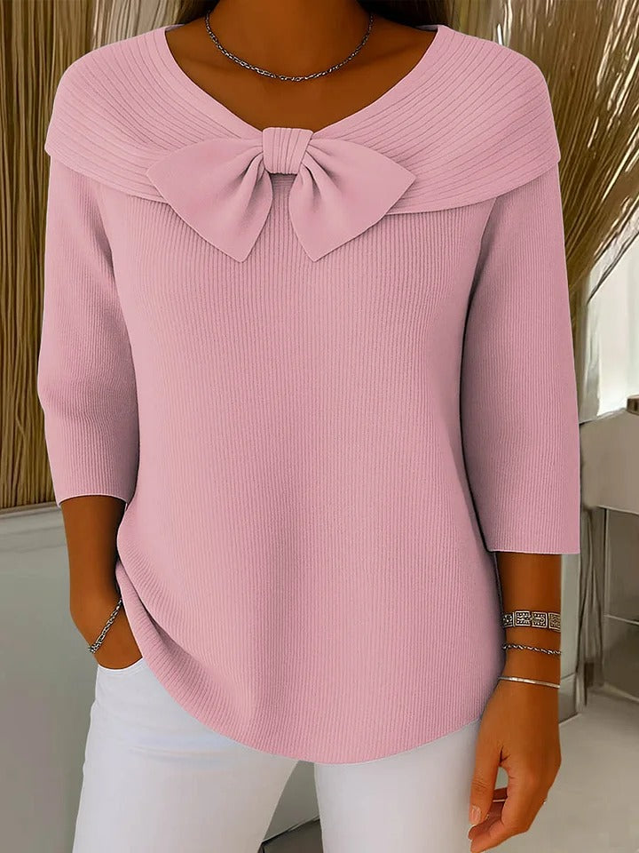 KROHN-E Damen Pullover Schleifendetail Rundhals Strick