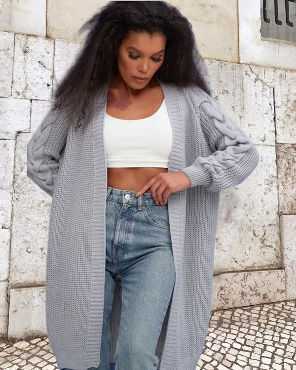 Krohn-e | Strickjacke - Wolle - Oversized Fit - Kabelärmel - Lange offene Front