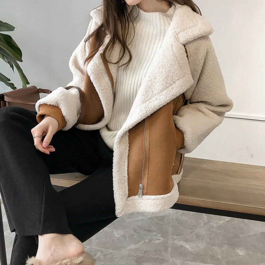 Krohn-e | Warme Damen Teddyjacke mit Weicher Fütterung und Reißverschluss