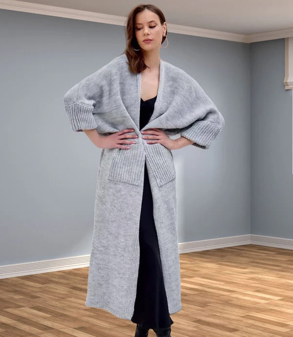 Krohn-e | Strickjacke - Oversized Fit - Wolllook - V-Ausschnitt - Offenes Modell mit Taschen