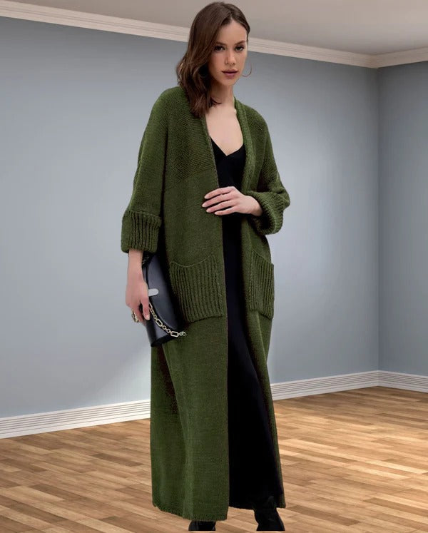 Krohn-e | Strickjacke - Oversized Fit - Wolllook - V-Ausschnitt - Offenes Modell mit Taschen