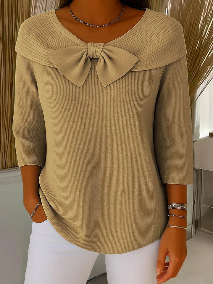 KROHN-E Damen Pullover Schleifendetail Rundhals Strick