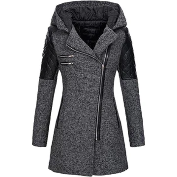Krohn-e | Jacke – Taillierte Passform – Tweed-Körper – Gesteppten Ärmel – Asymmetrischer Reißverschluss – mit Kapuze