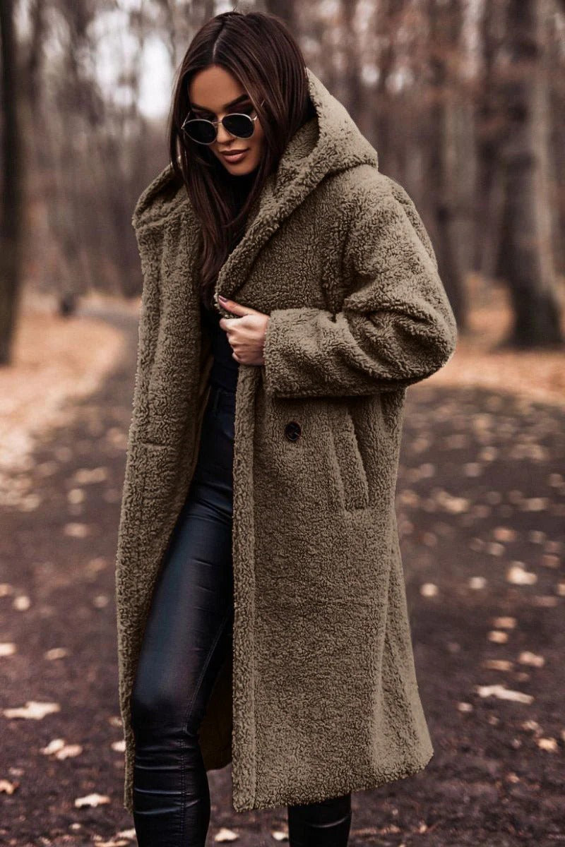 Krohn-e | Teddy Coat - Oversized Fit - Weiches Fleece - Langer Offener Front - Mit Kapuze