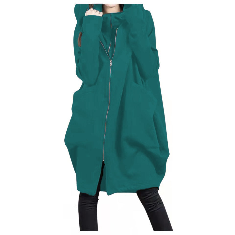 Krohn-e | Mittellanger Mantel - Oversized Fit - Kapuze - Reißverschluss - Weicher Woll-Look