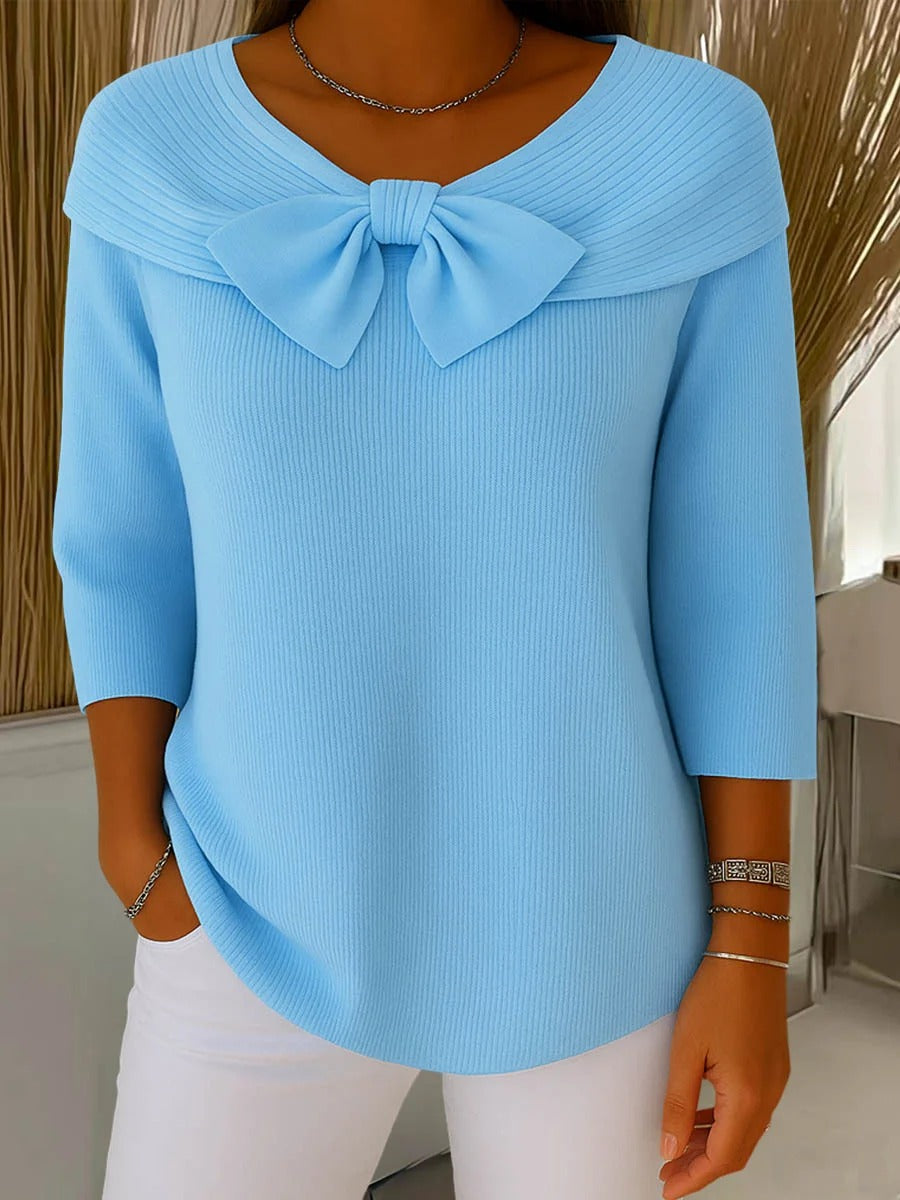 KROHN-E Damen Pullover Schleifendetail Rundhalsausschnitt Strick
