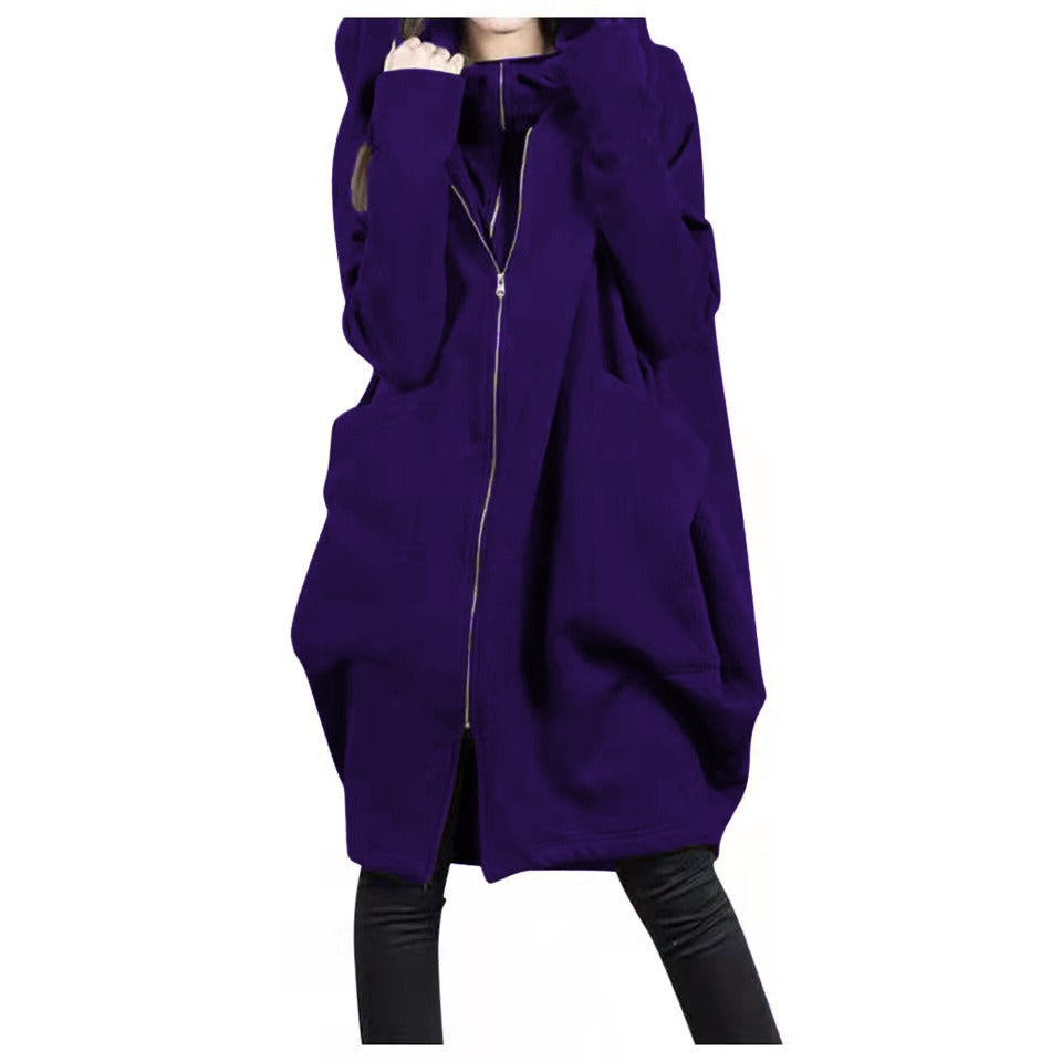 Krohn-e | Mittellanger Mantel - Oversized Fit - Kapuze - Reißverschluss - Weicher Woll-Look