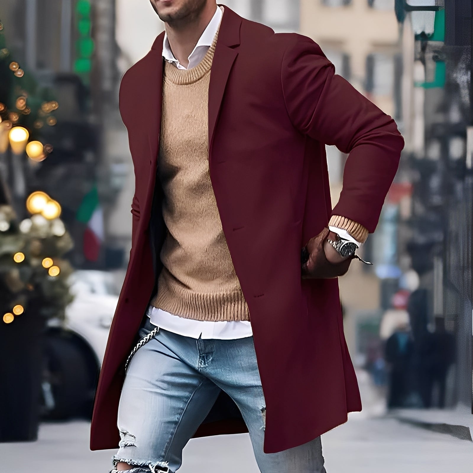 Krohn-e | Eleganter Trenchcoat mit Reverskragen für Herren