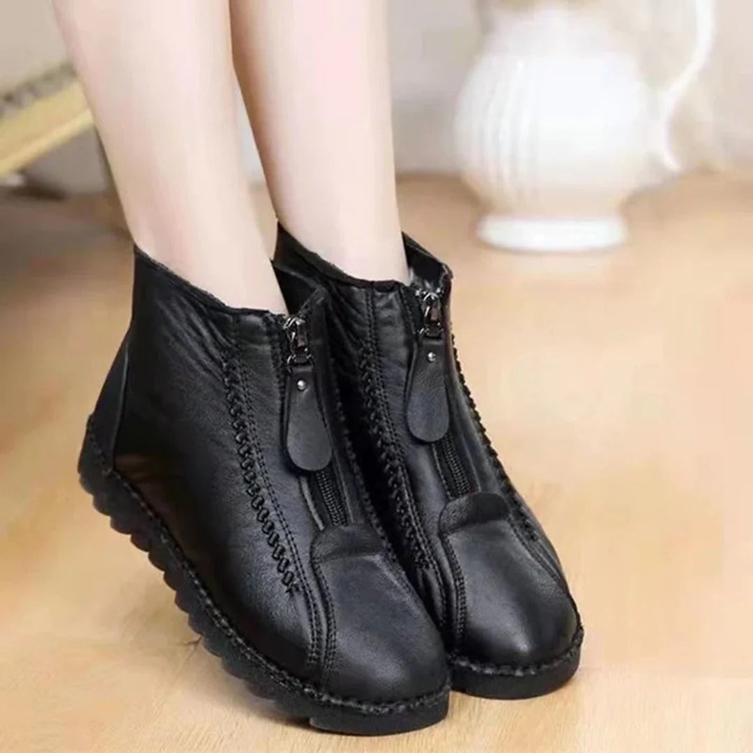 Krohn-e | Ankle Boots – Lederlook – Frontreißverschluss – Chunky-Sohle – Lässiger Schnitt