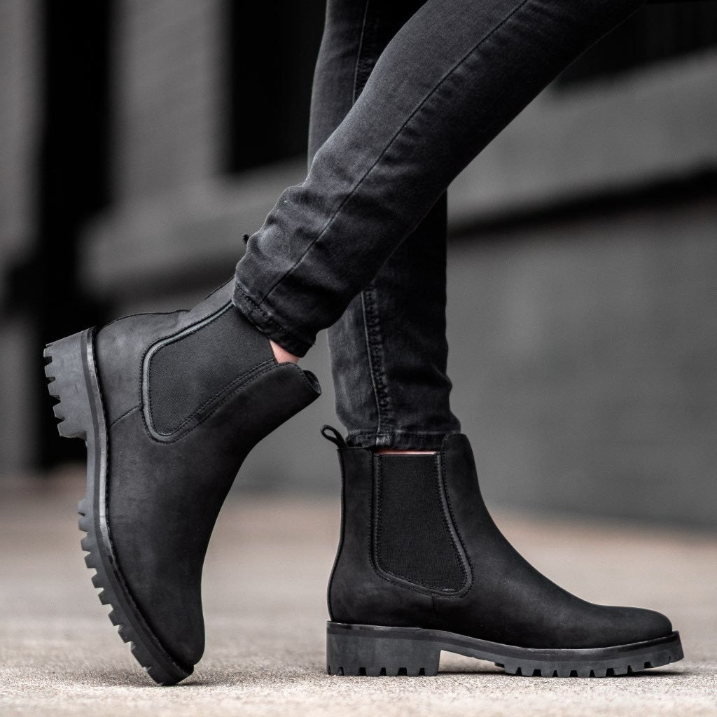 KROHN-E Damen Ankle-Boots Chunky-Sohle Schwarz Urban