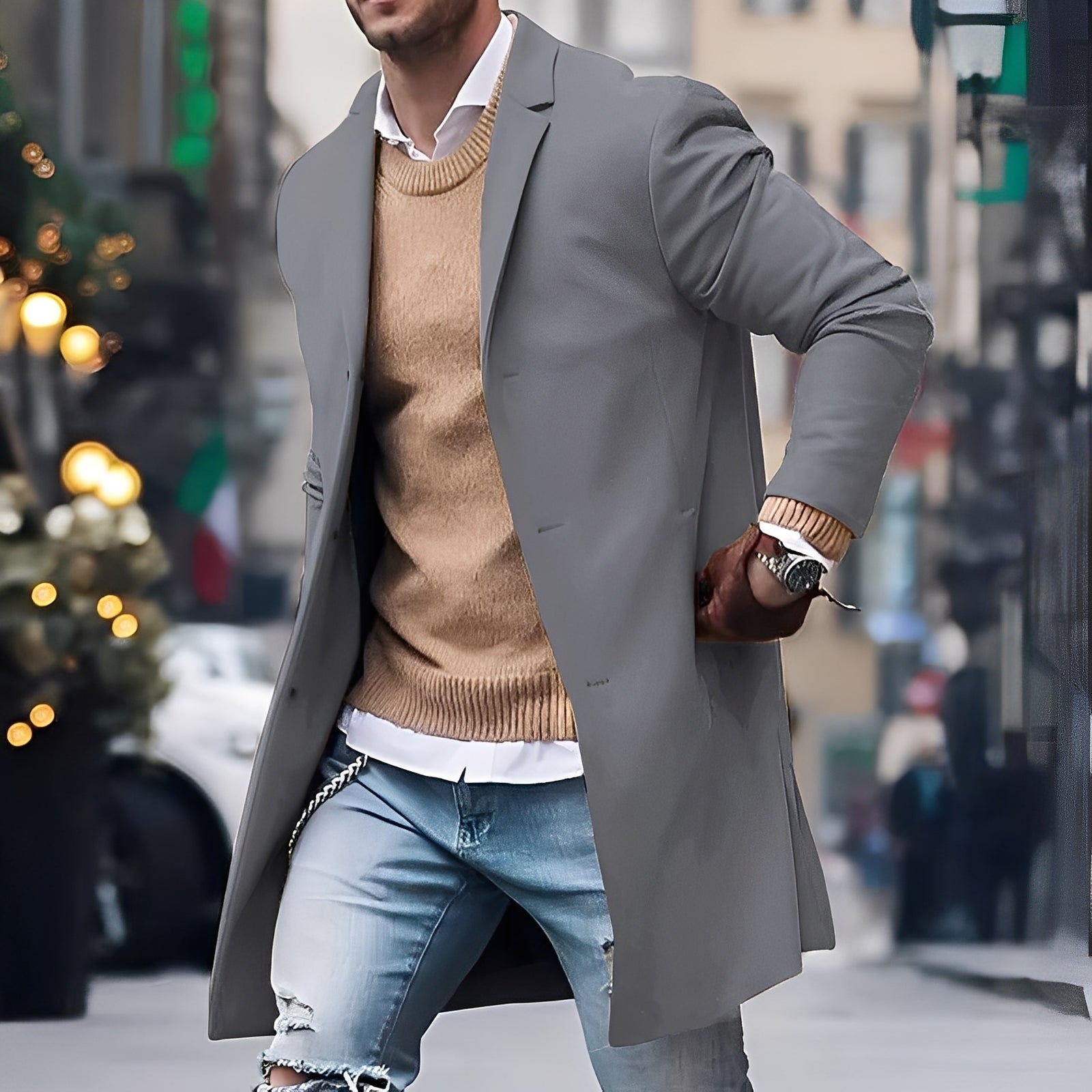Krohn-e | Eleganter Trenchcoat mit Reverskragen für Herren