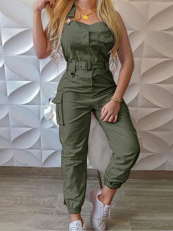 Krohn-e | Damen Jumpsuits Werkzeuggürtel Ärmellos Träger Einfach Rückhaltung Fuß Jumpsuit