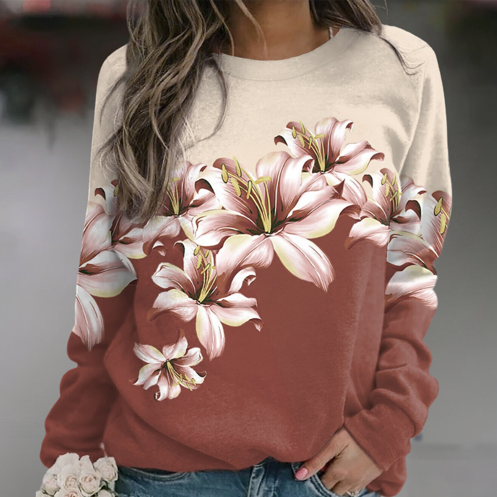 Krohn-e | Sweatshirt Weiches Atmungsaktives Material Bequeme Passform Floral Print Lange Ärmel