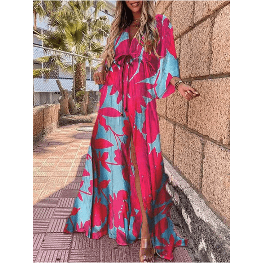 Ismeralda Maxikleid mit Schlitz und V-Ausschnitt