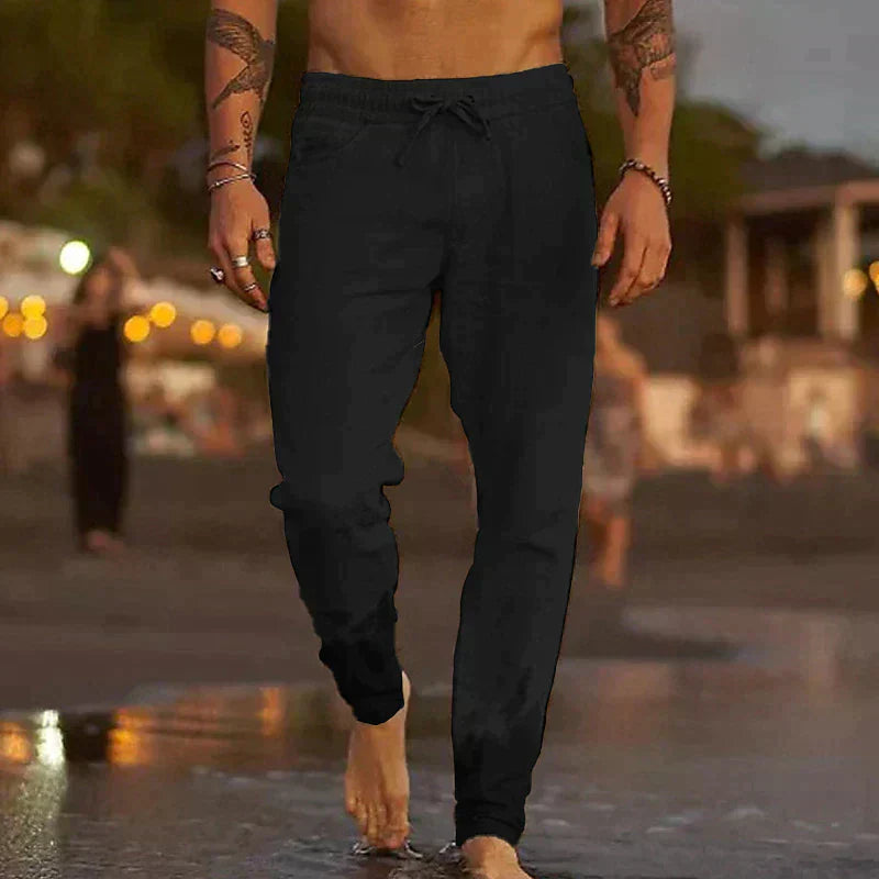 Herren Leinenhose mit lockerem Schnitt und Kordelzug