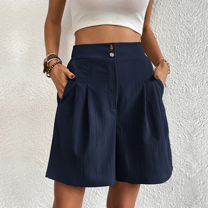 KROHN-E Damen High-Waist Wide-Leg Shorts mit Falten und Taschen