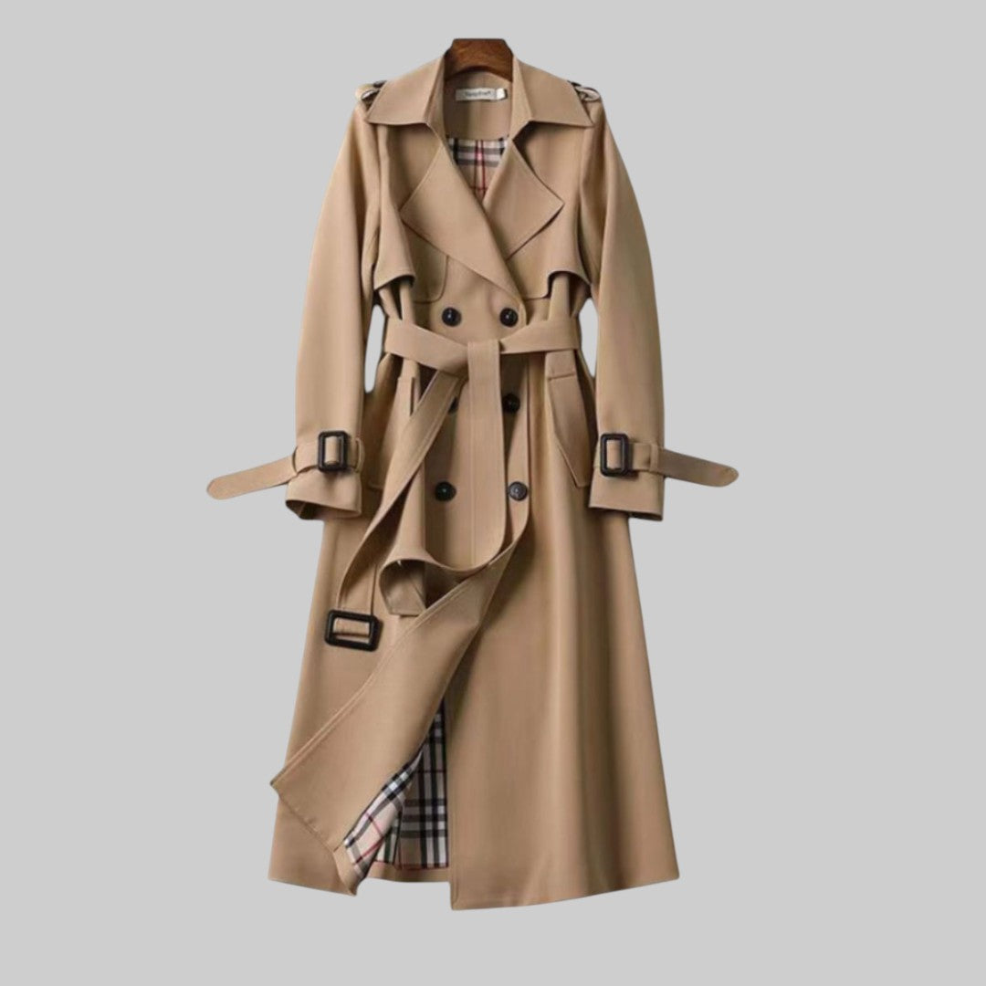 KROHN-E Damen Trenchcoat Klassisch Beige Doppelreihig
