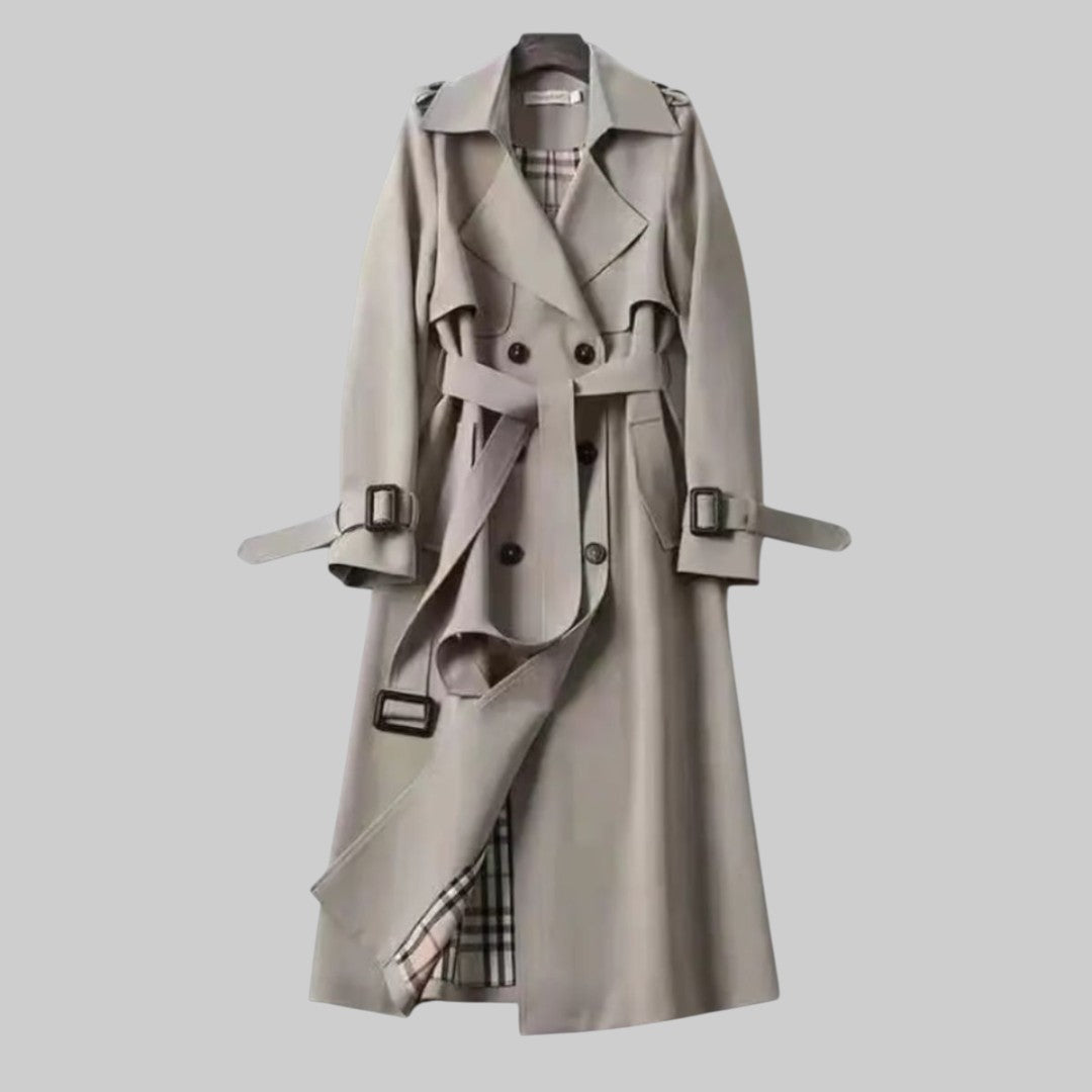 KROHN-E Damen Trenchcoat Klassisch Doppelreihig Gürtel Beige