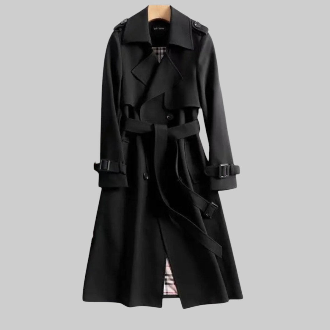 KROHN-E Damen Trenchcoat Klassisch Doppelreihig Gürtel Beige