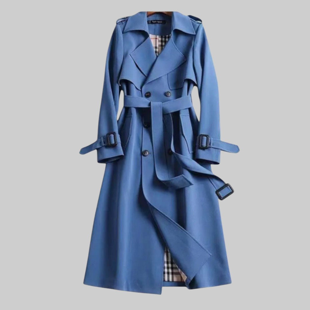 KROHN-E Damen Trenchcoat Klassisch Doppelreihig Gürtel Beige