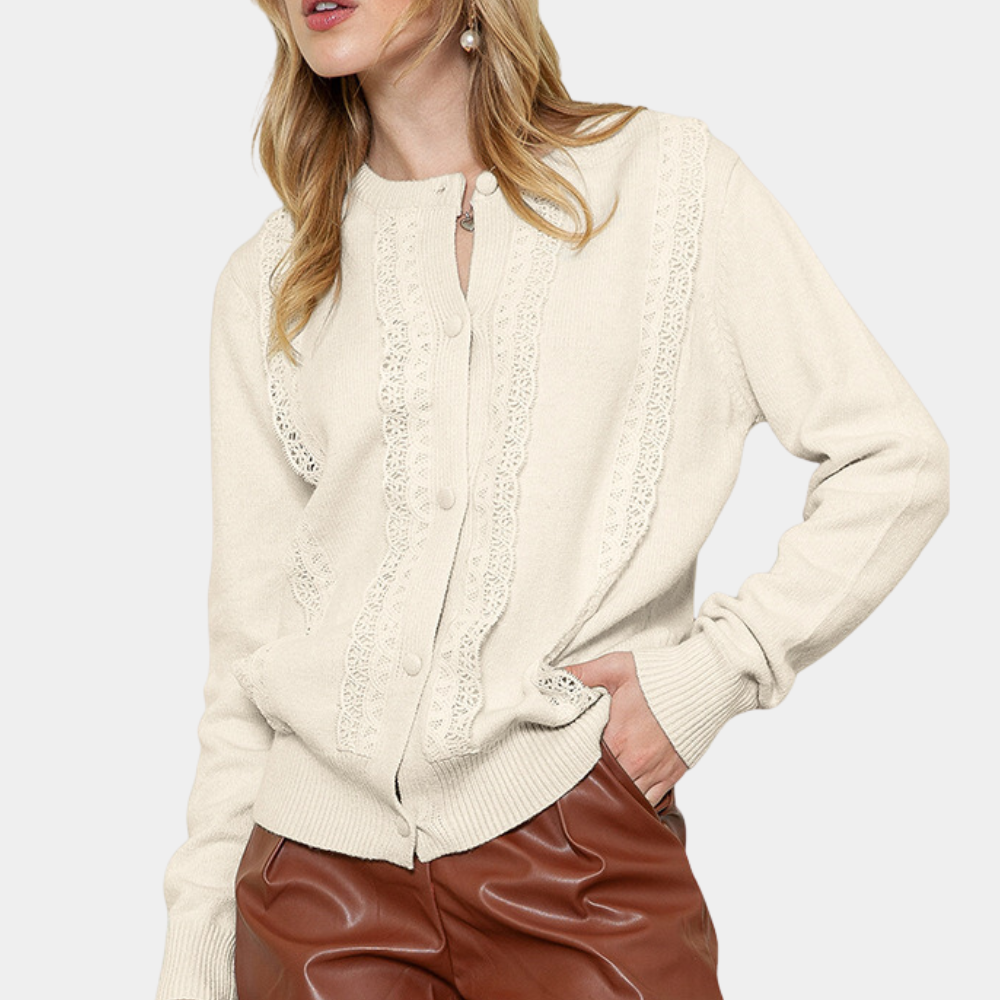 Krohn-e | Strickcardigan Spitzenkante und Knopfleiste Eleganter Stil