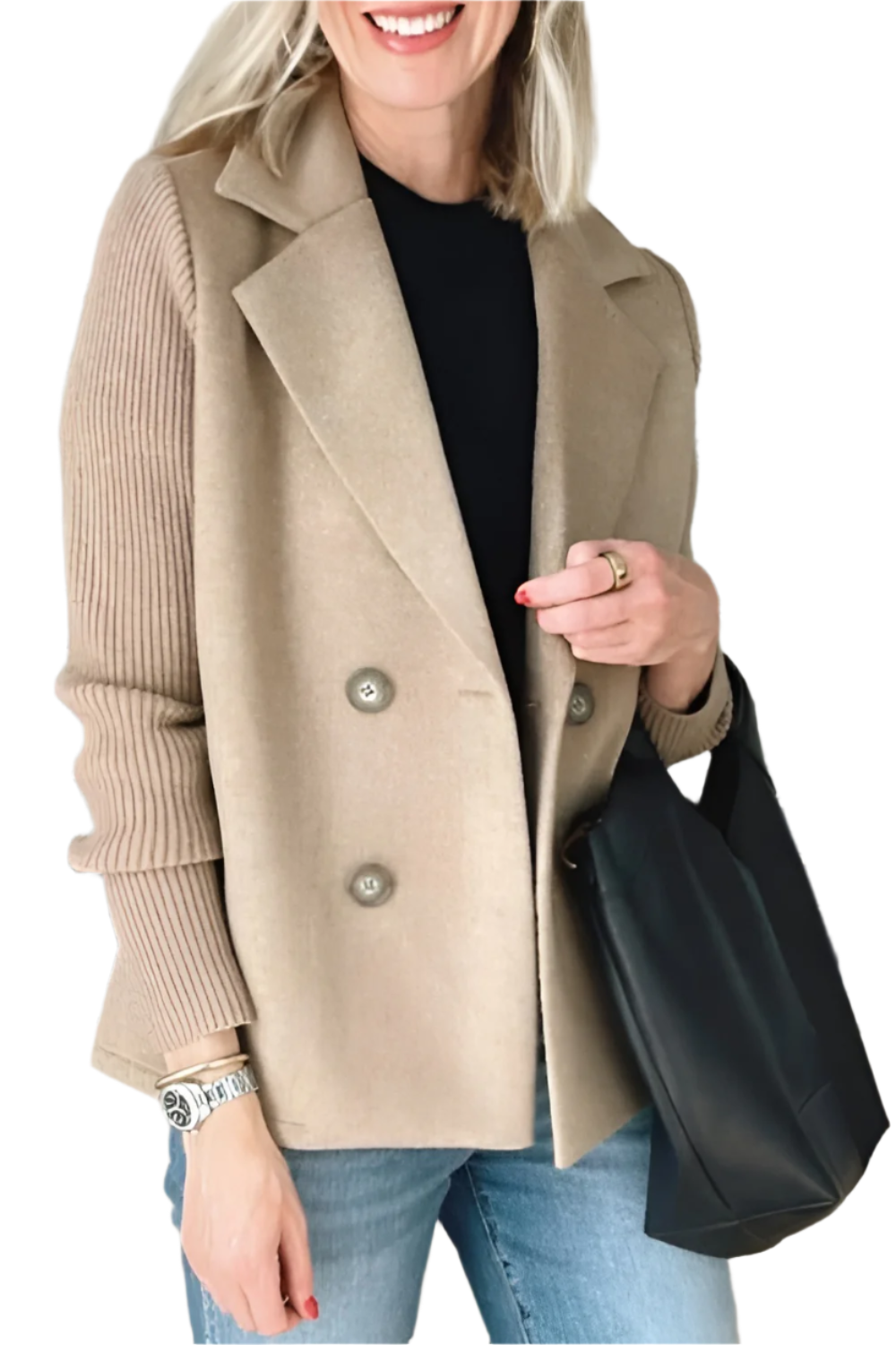 Krohn-e | Damen Blazer aus veganer Wolle mit gestrickten Ärmeln