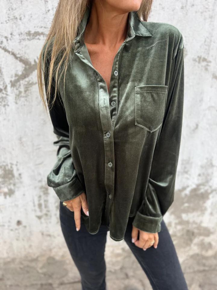 Krohn-e | Elegante Samtbluse mit Tasche Weich und Stilvoll Perfekt für Festliche Anlässe