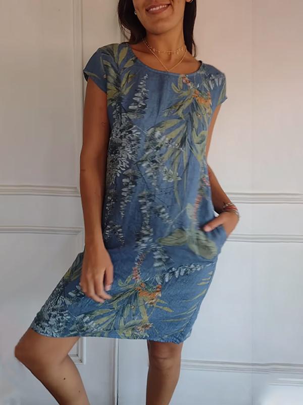 KROHN-E Damen Rundhals-Kleid Weicher Stoff Entspannte Passform