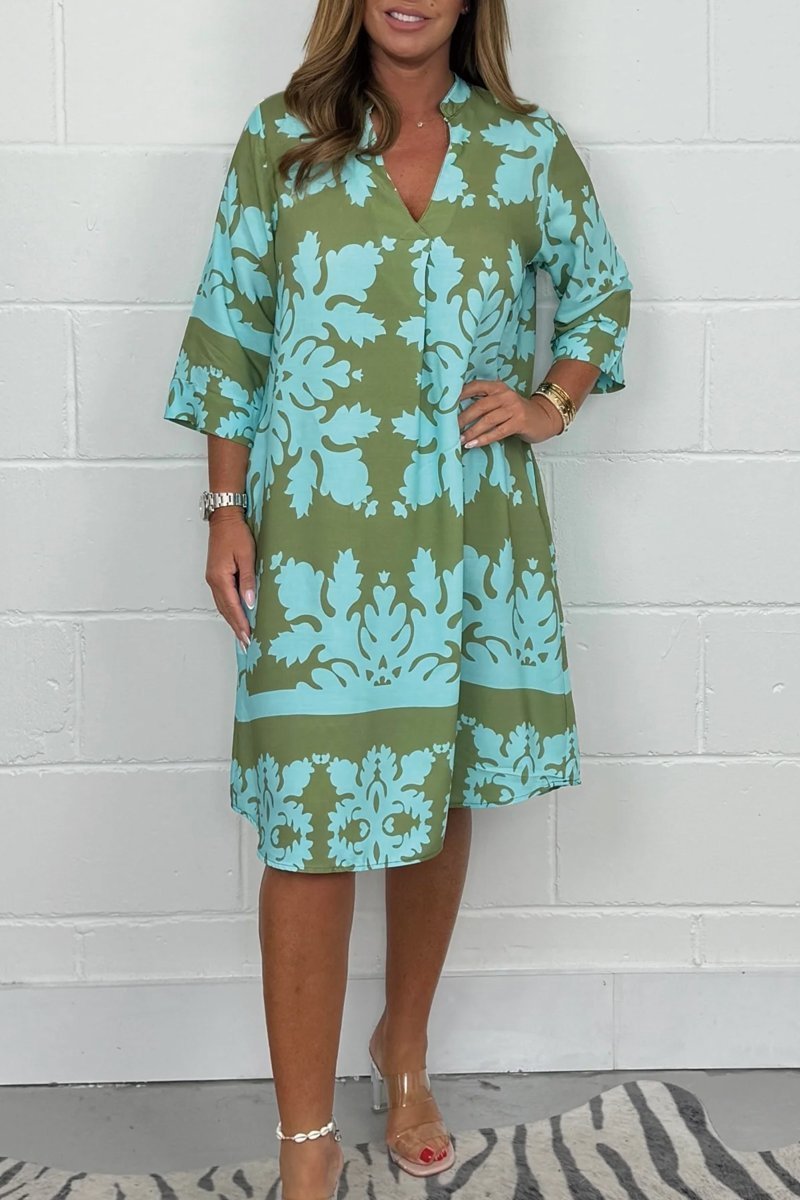 KROHN-E Damen Sommerkleid Ärmellos V-Ausschnitt Muster