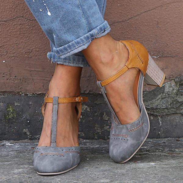 Clara | Damen T-Strap Pumps mit Blockabsatz