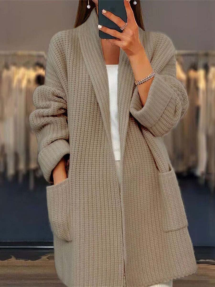 Krohn-e | Strickjacke - Einfarbige V-Ausschnitt Taschen Strickjacke, Einfach und Vielseitig