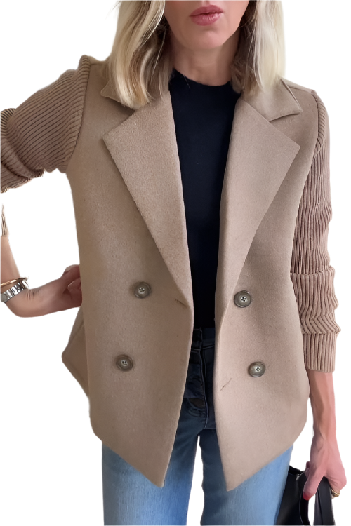 Krohn-e | Damen Blazer aus veganer Wolle mit gestrickten Ärmeln