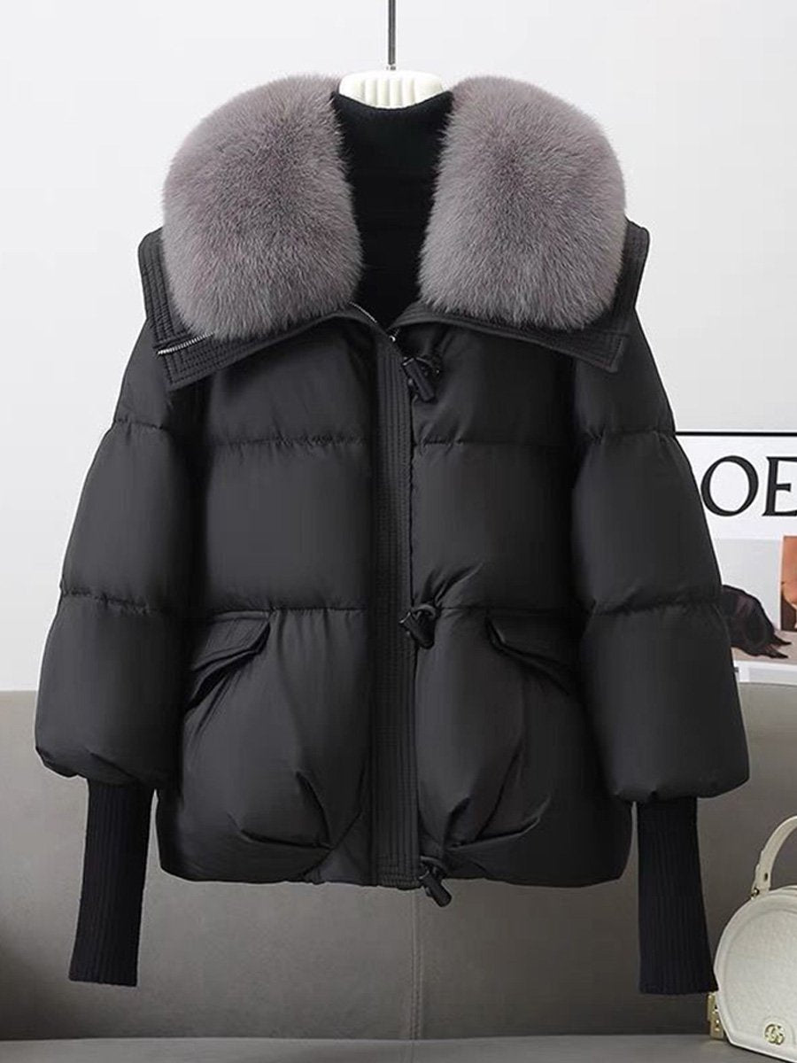Krohn-e | oversized Daunenjacke - luxuriöser Plüsch-Fellkragen und warme gepolsterte Jacke