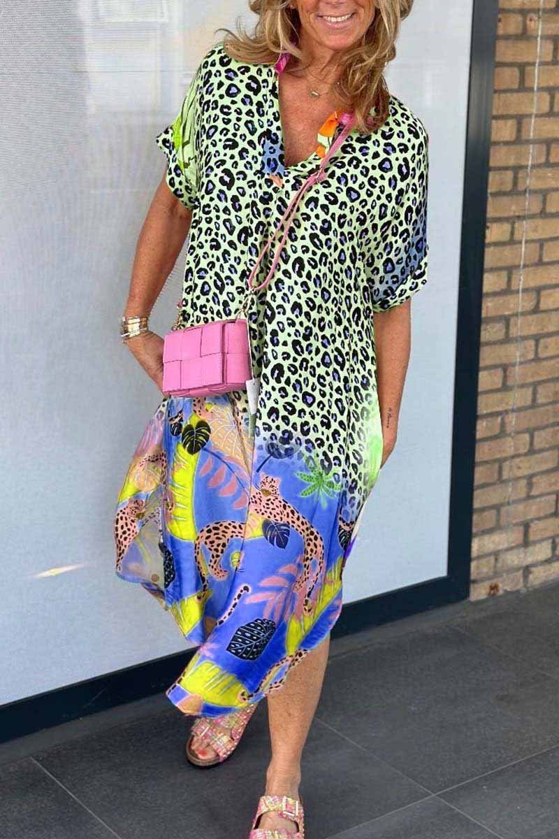 Damen-Midikleid im lässigen Leopardenmuster mit Seitenschlitz