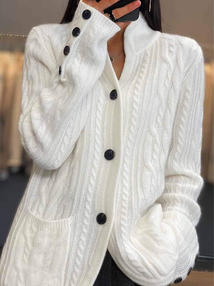 Krohn-e | Cardigan - Geflochtener Knopf Stehkragen Strickcardigan