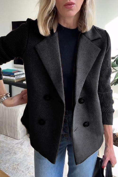Krohn-e | Strickärmel Blazer Doppelreihige Knöpfe Klassisch mit Einem Twist