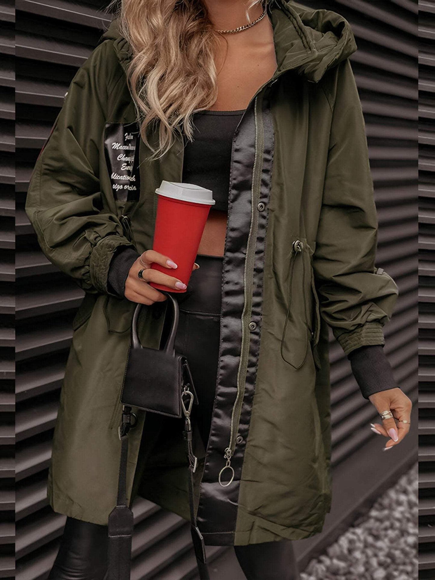 Krohn-e | Damen Parka - langer Mantel mit Kapuze, verstellbarem Kordelzug und Reißverschluss