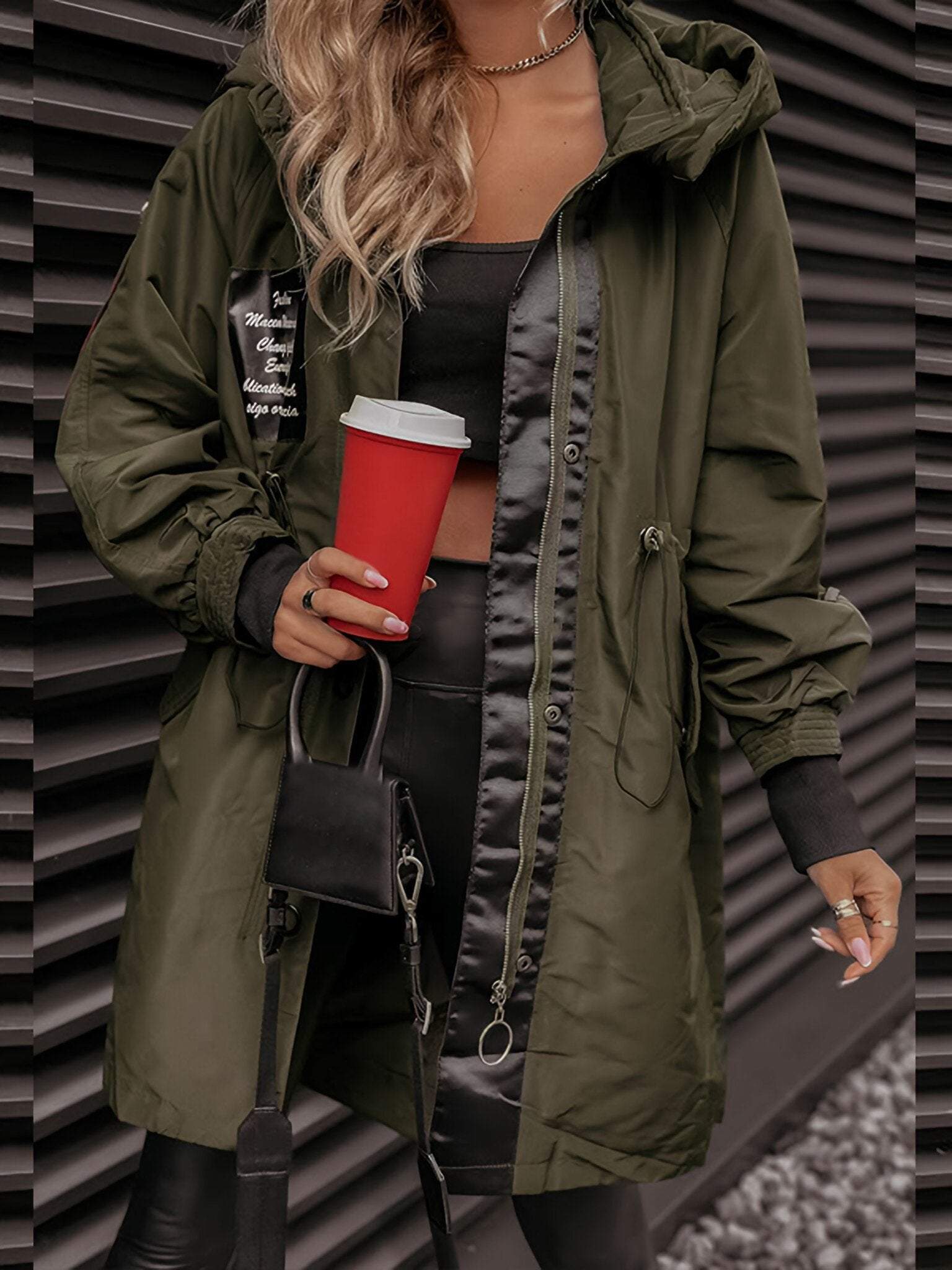 Krohn-e | Damen Parka - langer Mantel mit Kapuze, verstellbarem Kordelzug und Reißverschluss
