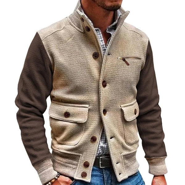 Krohn-e | Herren - Jackte mit Mehreren Taschen Im Vintage - Stehkragen In Kontrastfarbe Im Maillard - Stil