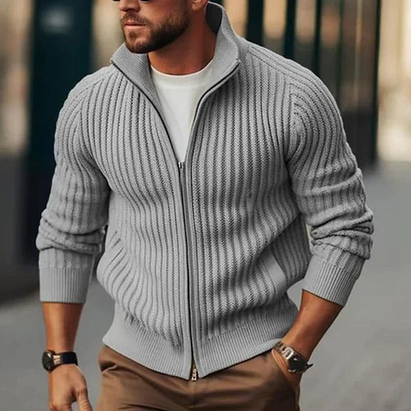Krohn-e | Herren - Strickjacke mit Stehkragen und Reissverschluss