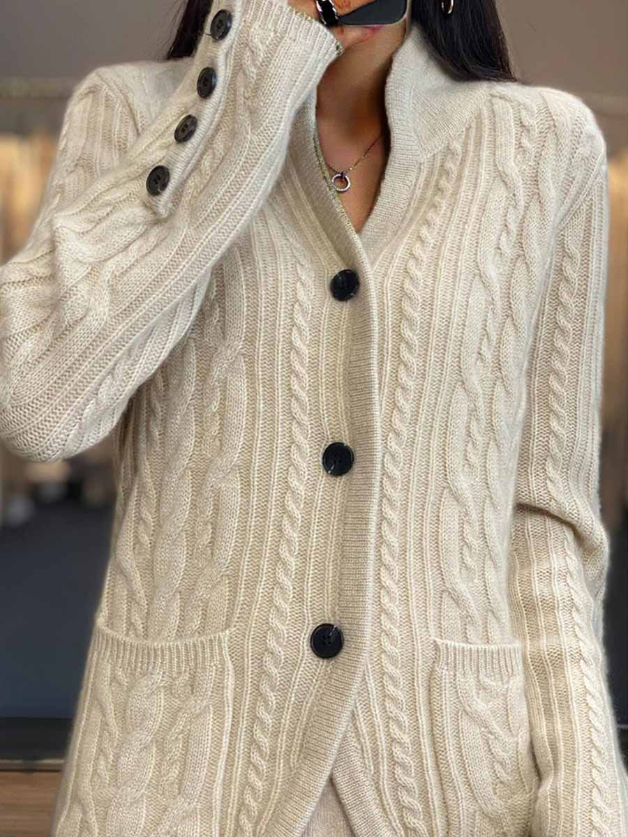 Krohn-e | Cardigan - Geflochtener Knopf Stehkragen Strickcardigan