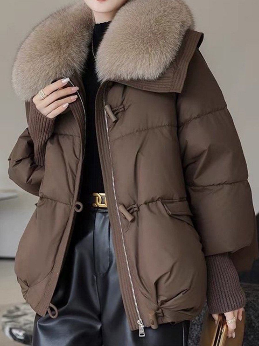 Krohn-e | oversized Daunenjacke - luxuriöser Plüsch-Fellkragen und warme gepolsterte Jacke