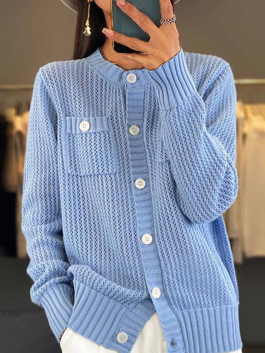 Krohn-e | Cardigan - Rundhals-Taschen-Hohlstrick-Cardigan